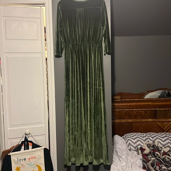 Baltic Born Long Sleeve Velvet Dress in Olive Green - Picture 7 of 7